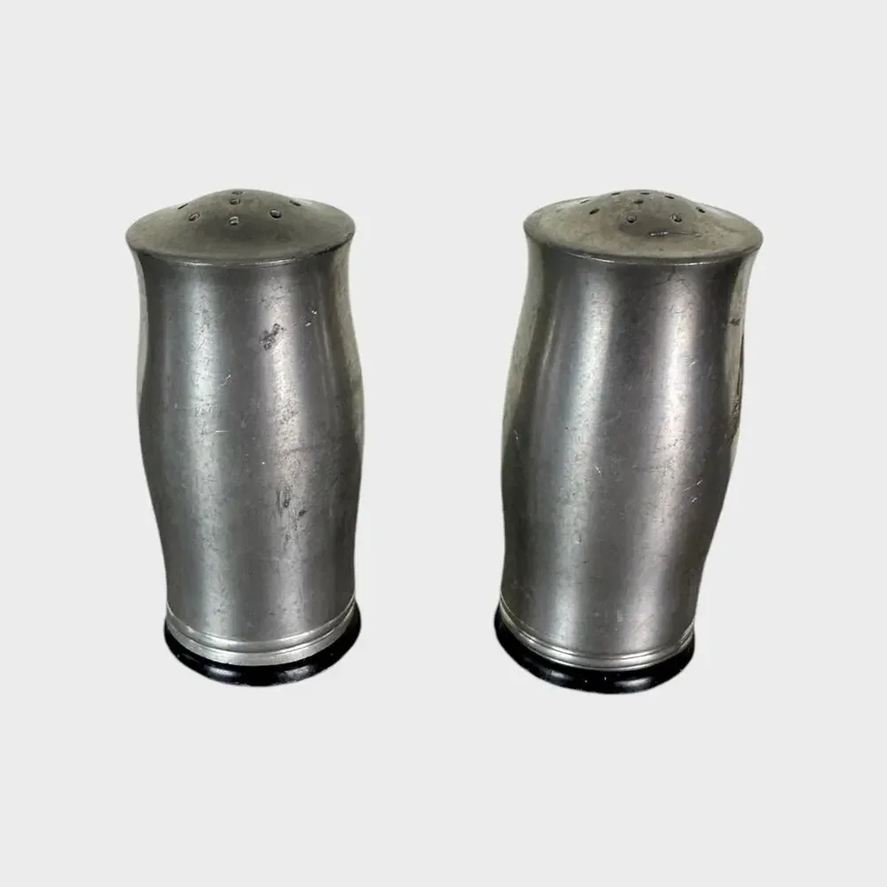 Silver Metal Salt & Pepper Shakers with Screw In Black Plastic Cylinder Insert